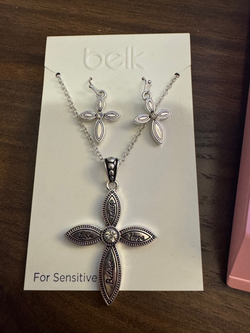 belk Silver-Tone Inspirational Cross Necklace and Earrings Set